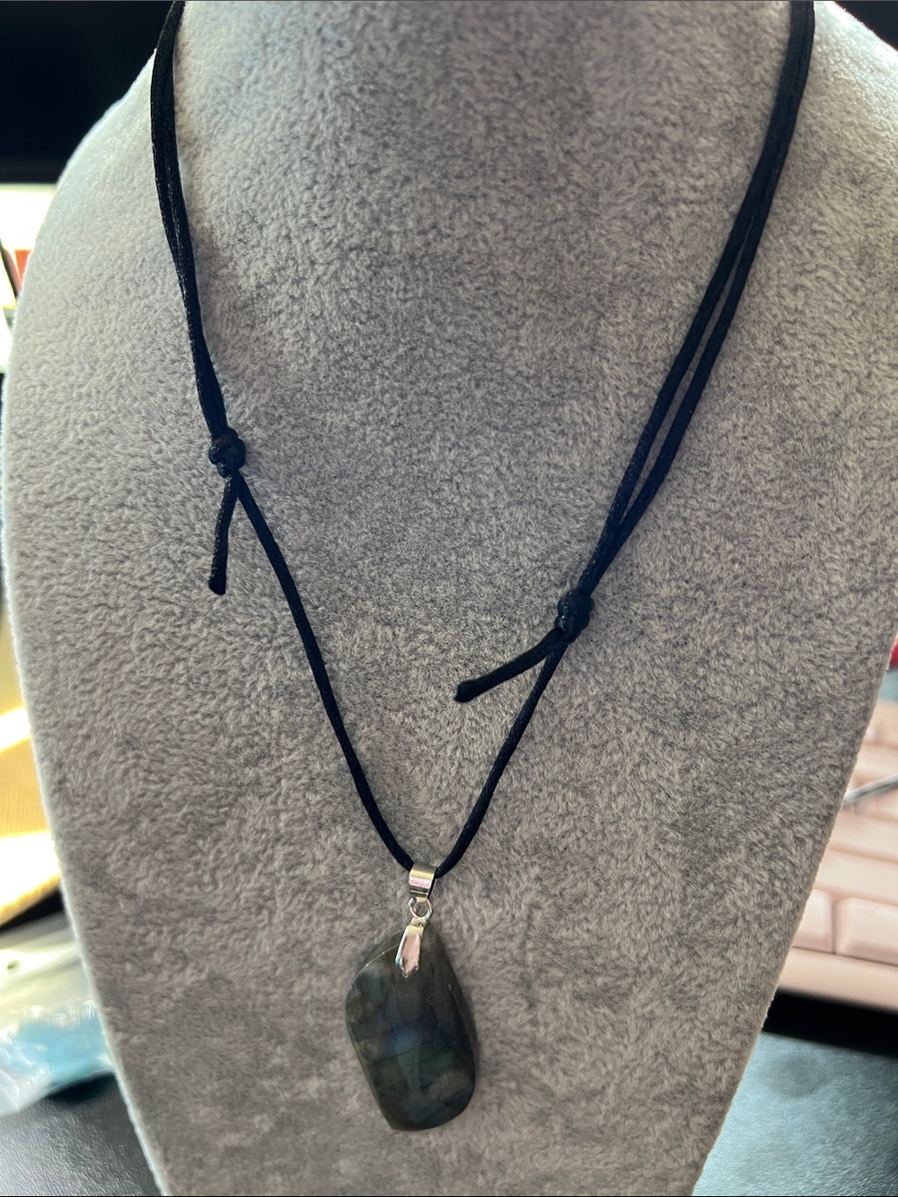 Labradorite Pendant Necklace on Adjustable Black Cord
